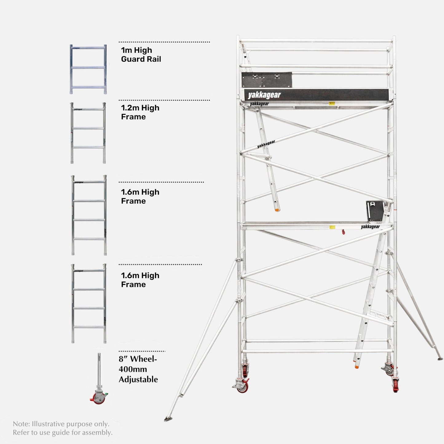 Yakka Gear Australia 7m reach slim aluminium scaffold tower ready to go, designed for compact access, elevated work and safer jobsite use with a narrow scaffold setup.