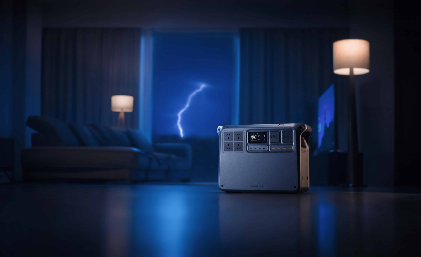 DJI Power 2000 by Yakka Gear – power station during a blackout in Australia, smartly detecting outages and activating instantly, ensuring continuous, quiet power when you need it most.