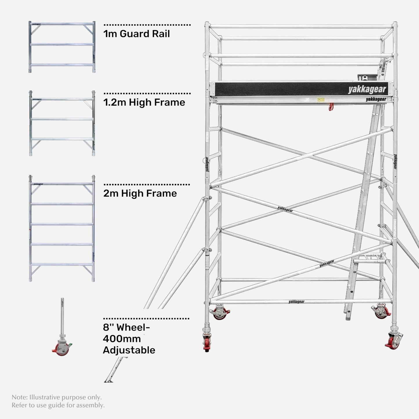5.8m Reach Wide Aluminium Mobile Scaffolding (2.5m L x 1.3m W)