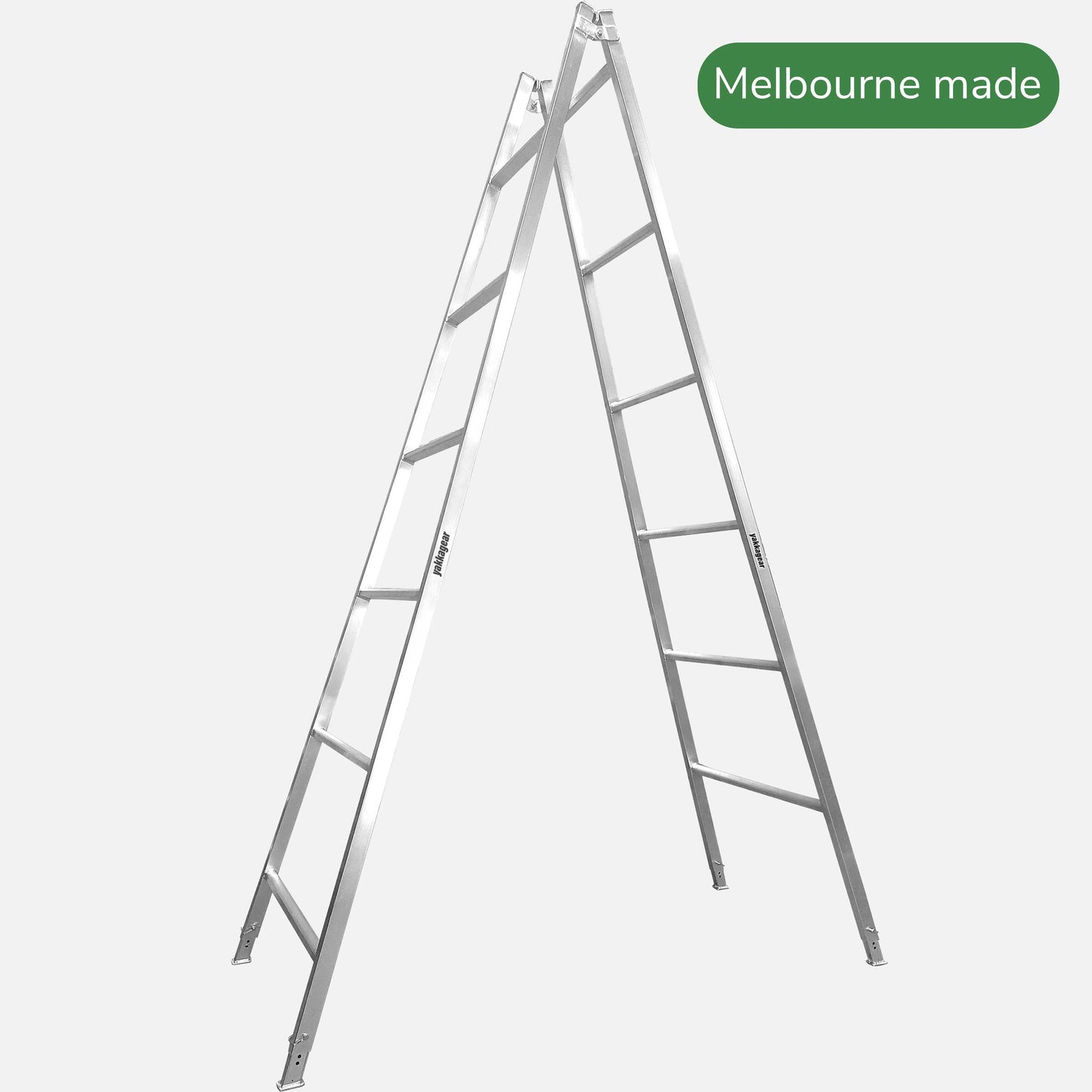 3.6m to 3.9m Melbourne Made Adjustable Aluminium A-Frame Trestle Ladders from Yakka Gear, view from the side.