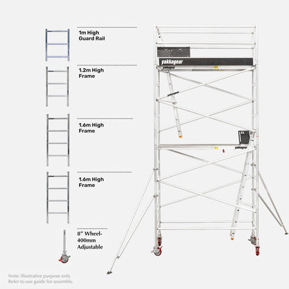 Yakka Gear Australia 7m reach slim aluminium scaffold tower ready to go, designed for compact access, elevated work and safer jobsite use with a narrow scaffold setup.