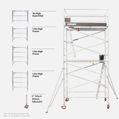Yakka Gear Australia 7m reach wide aluminium scaffold tower ready to go, designed for elevated access, stable work platforms and safer jobsite use.