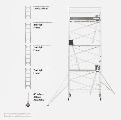 4.6m Reach Slim Aluminium Mobile Scaffolding (2.5m L x 0.7m W)