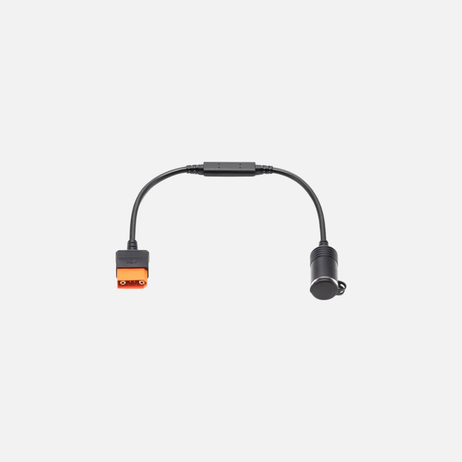 Angled view of DJI Power SDC to Car Charger Plug Power Cable (12V) — detailed white background photo showing plug and SDC connector; reliable 12V car charging cable for DJI Power systems, trusted by tradies and DIY users, sold by Yakka Gear.