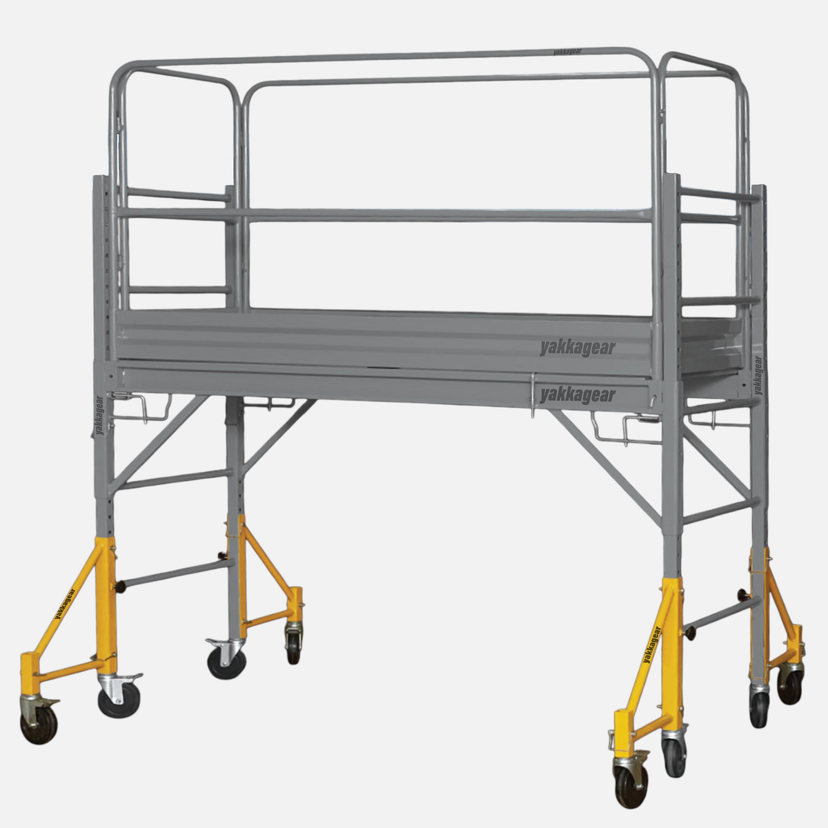 Yakka Gear Australia Rapid Scaffold outriggers only (yellow stabiliser legs shown) for Rapid Mobile Scaffold—bolt-on outrigger kit to widen the base for extra stability and safer working on mobile scaffolding towers.
