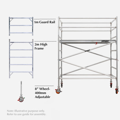 4.6m Reach Wide Aluminium Mobile Scaffolding (2.5m L x 1.3m W)