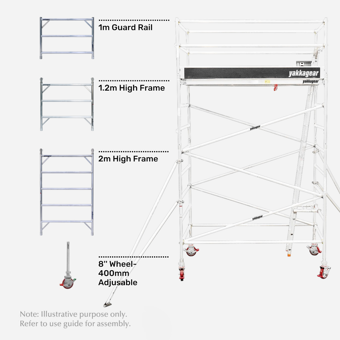 5.8m Reach Wide Aluminium Mobile Scaffolding (2.5m L x 1.3m W)