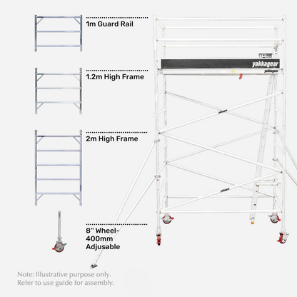 5.8m Reach Wide Aluminium Mobile Scaffolding (2.5m L x 1.3m W)