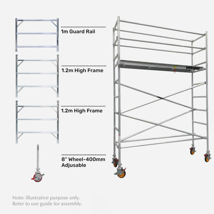 5m Reach Wide Aluminium Mobile Scaffolding (2.5m L x 1.3m W)