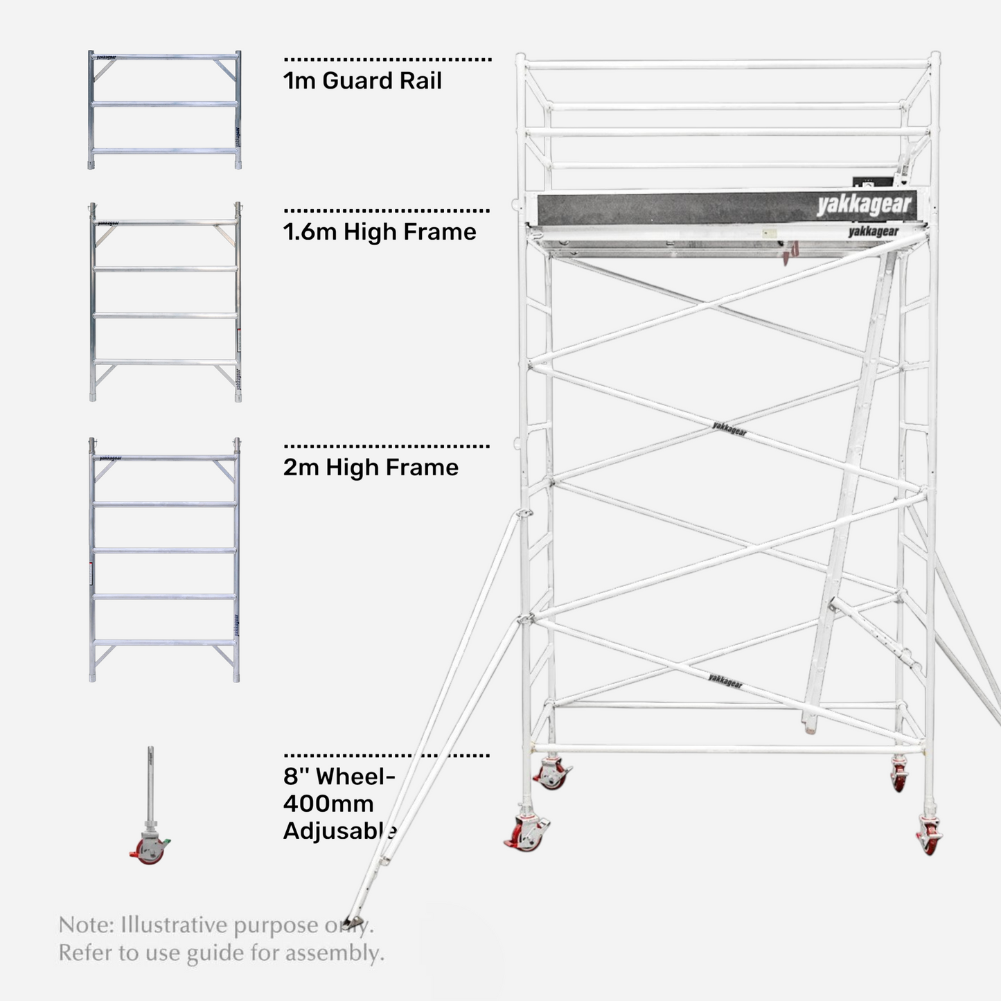 6.2m Reach Wide Aluminium Mobile Scaffolding (2.5m L x 1.3m W)