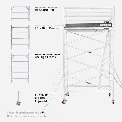6.2m Reach Wide Aluminium Mobile Scaffolding (2.5m L x 1.3m W)