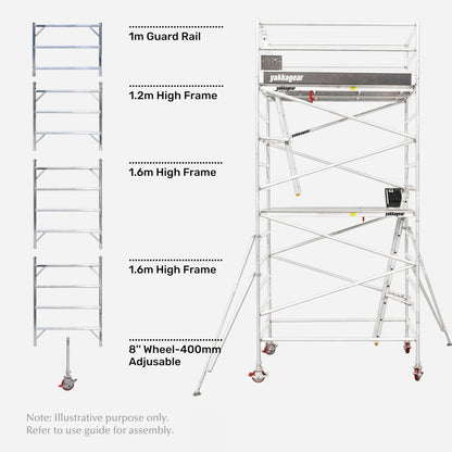 7m Reach Wide Aluminium Mobile Scaffolding (2.5m L x 1.3m W)