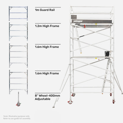 7m Reach Wide Aluminium Mobile Scaffolding (2.5m L x 1.3m W)