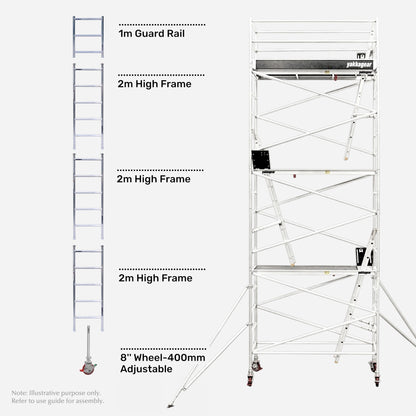8.6m Reach Slim Aluminium Mobile Scaffolding (2.5m L x 0.7m W)