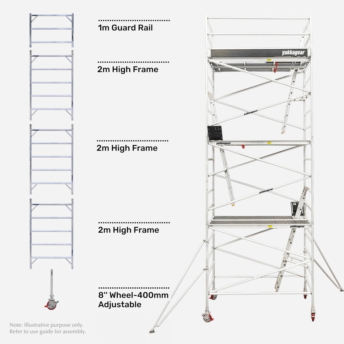 8.6m Reach Wide Aluminium Mobile Scaffolding (2.5m L x 1.3m W)