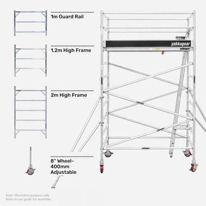 5.8m Reach Wide Aluminium Mobile Scaffolding (2.5m L x 1.3m W)