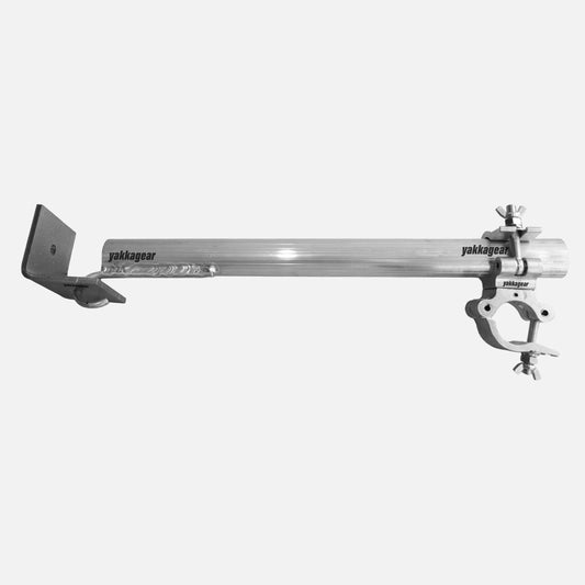 Wall mount clamp for scaffolding, designed for 50mm–51mm tubing, compatible with Yakka Gear Slim, Wide, and Compact scaffolds. Ideal for tight spaces, eliminating the need for stabiliser legs or outriggers by securing the scaffold directly to a wall, Yakka Gear Australia.