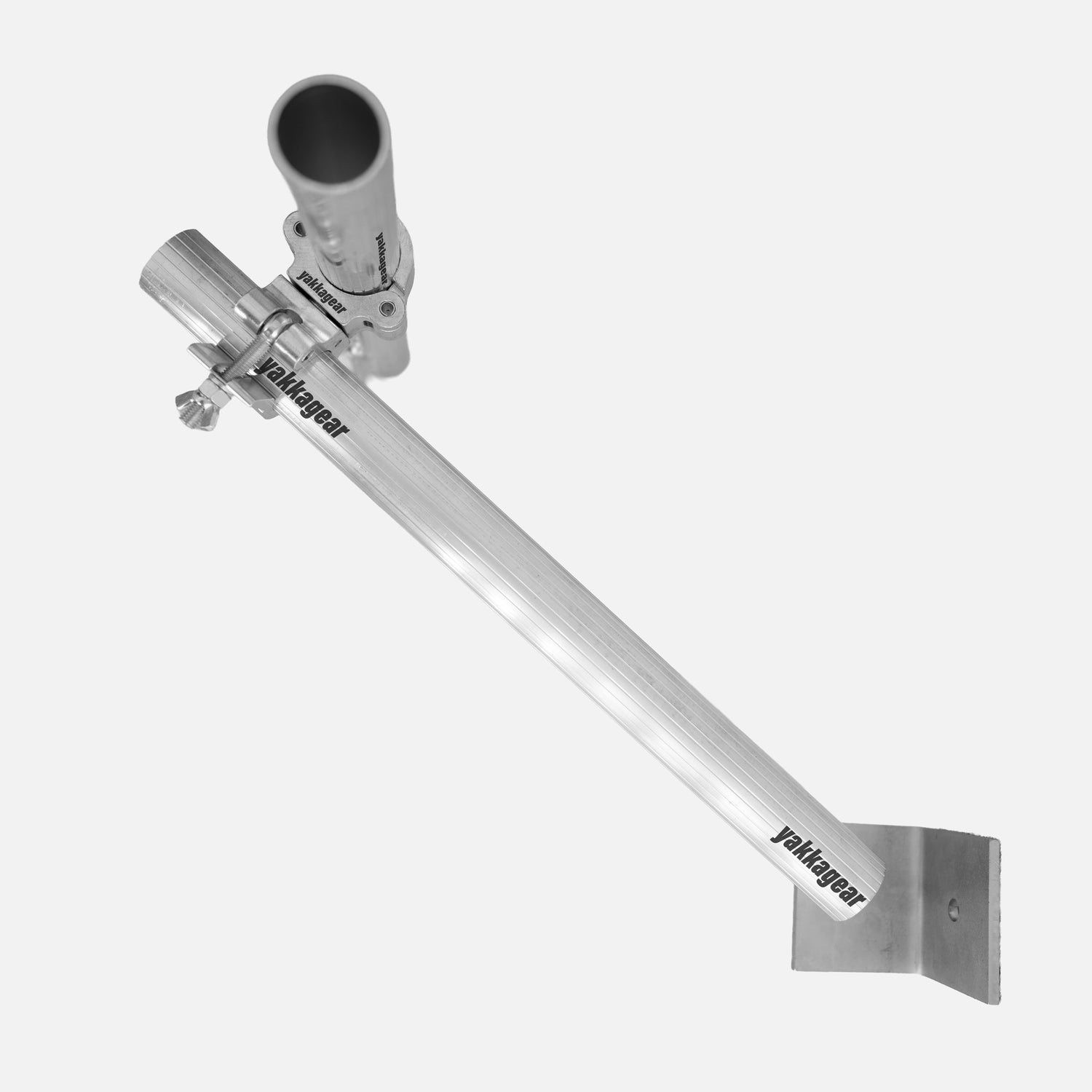 Overhead view of the complete Yakka Gear scaffold wall mount for 50mm–51mm tubing, compatible with Slim, Wide, and Compact scaffolds, designed for secure attachment in tight spaces, Australia.