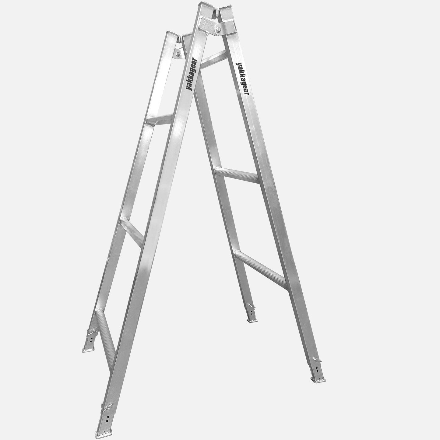 1.8m to 2.1m Adjustable Aluminium A-Frame Trestle Ladders from Yakka Gear, view from the side.
