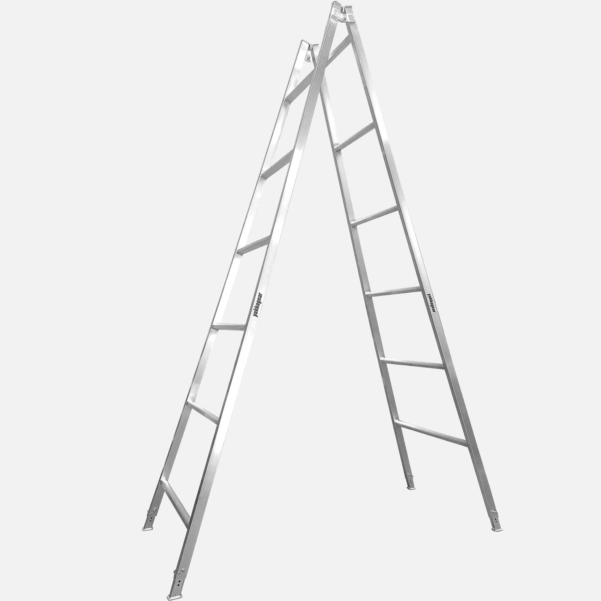 3.6m to 3.9m Adjustable Aluminium A-Frame Trestle Ladders from Yakka Gear, view from the side.